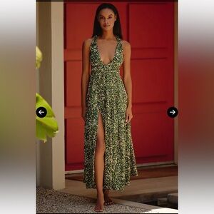 NWT Anthropologie size 2X Celandine sleeveless plunge neck midi dress